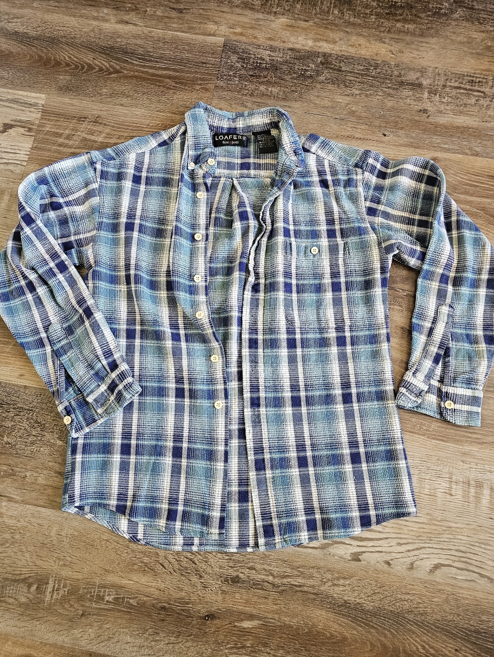 Loafers Reed & James Mens Blue Green Plaid Flannel Shirt Button Down Cotton M